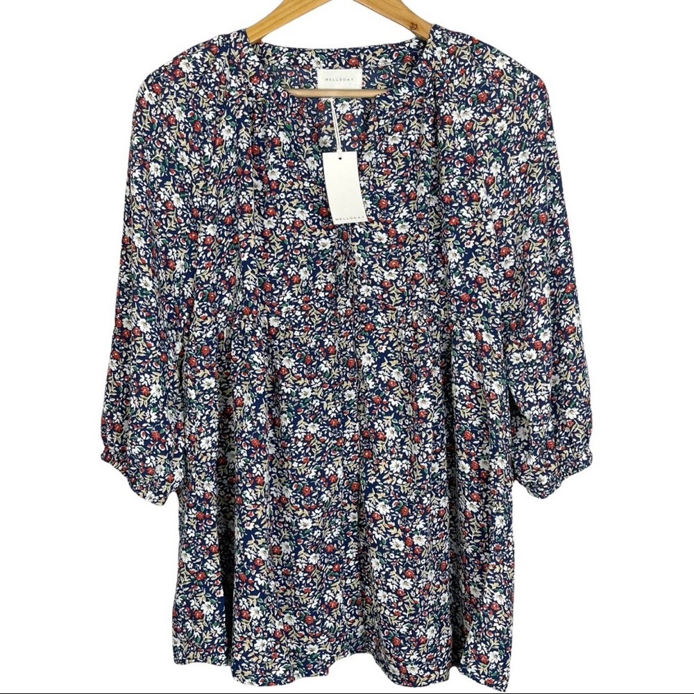 Melloday | Babydoll Tunic Blouse with Balloon Sleeves | Size S